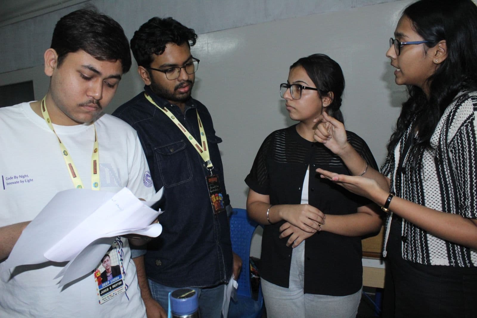 Event organizers reviewing plans together